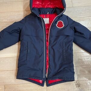 Moncler Kids Navy and Red Hooded Jacket